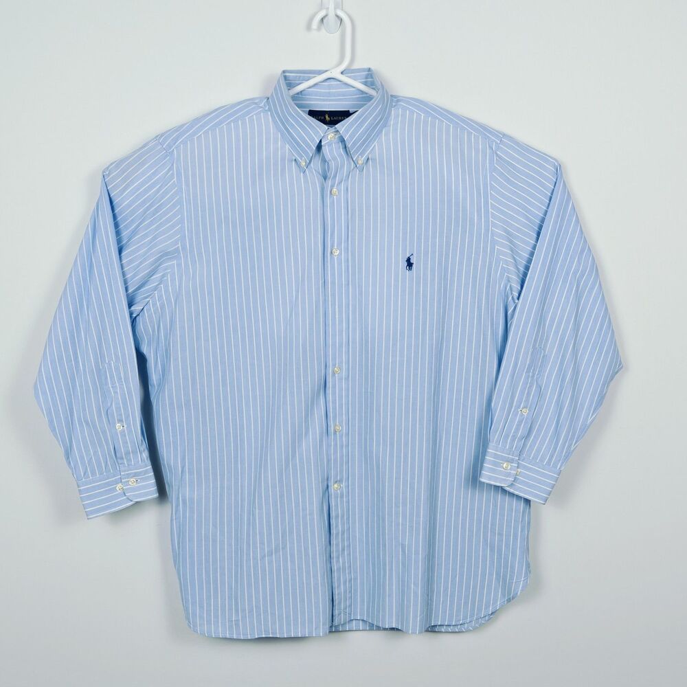 Ralph Lauren Shirt Mens 17.5 32/33  XL Blue Classic Striped Button Long Sleeve - Picture 2 of 5